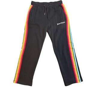 Palm Angels Black Track Pants with Rainbow Side Stripes